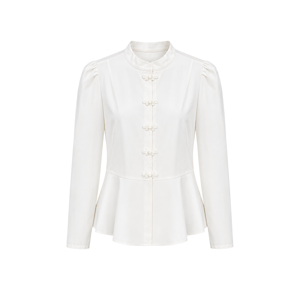 ORNAMENT BUTTONED RUFFLE DETAIL SHIRT ECRU