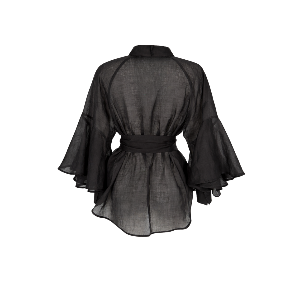 RUFFLED 100% LINEN BLOUSE BLACK
