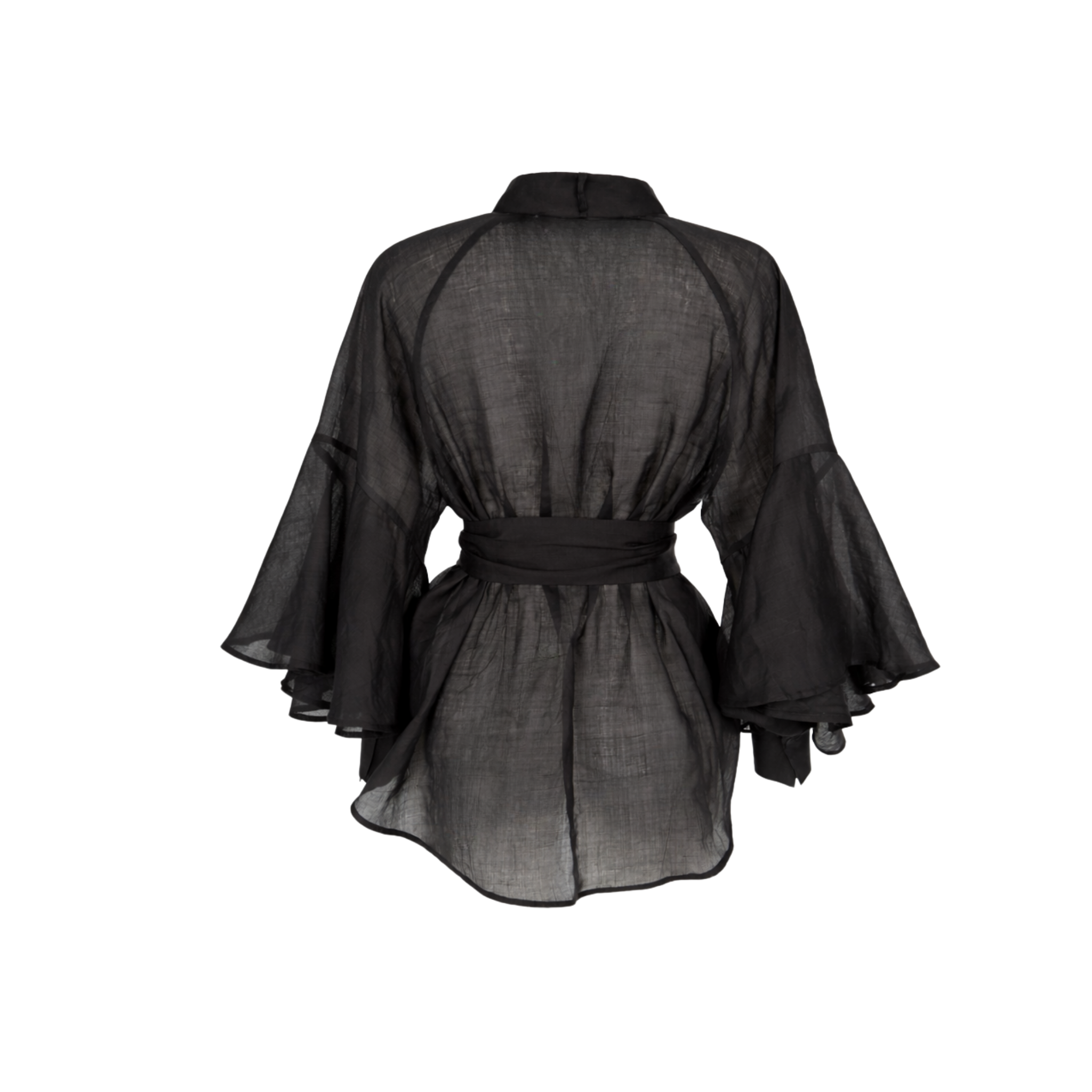 RUFFLED 100% LINEN BLOUSE BLACK