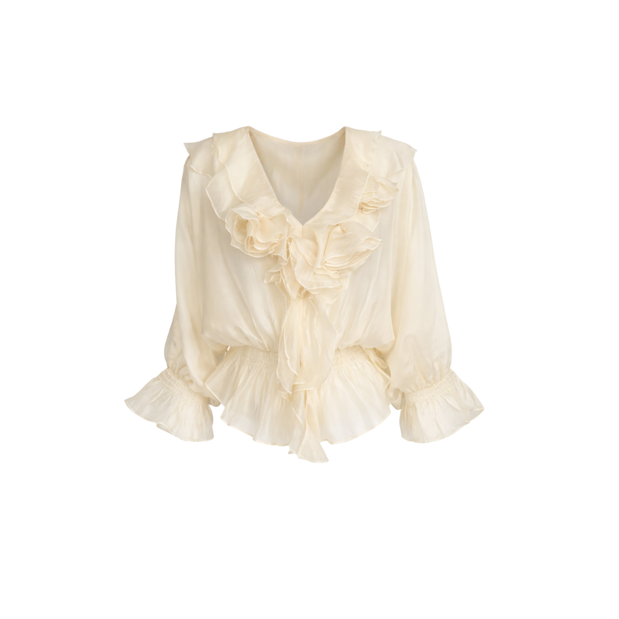 V-NECK SEMI-SHEER CHIFFON BLOUSE ECRU