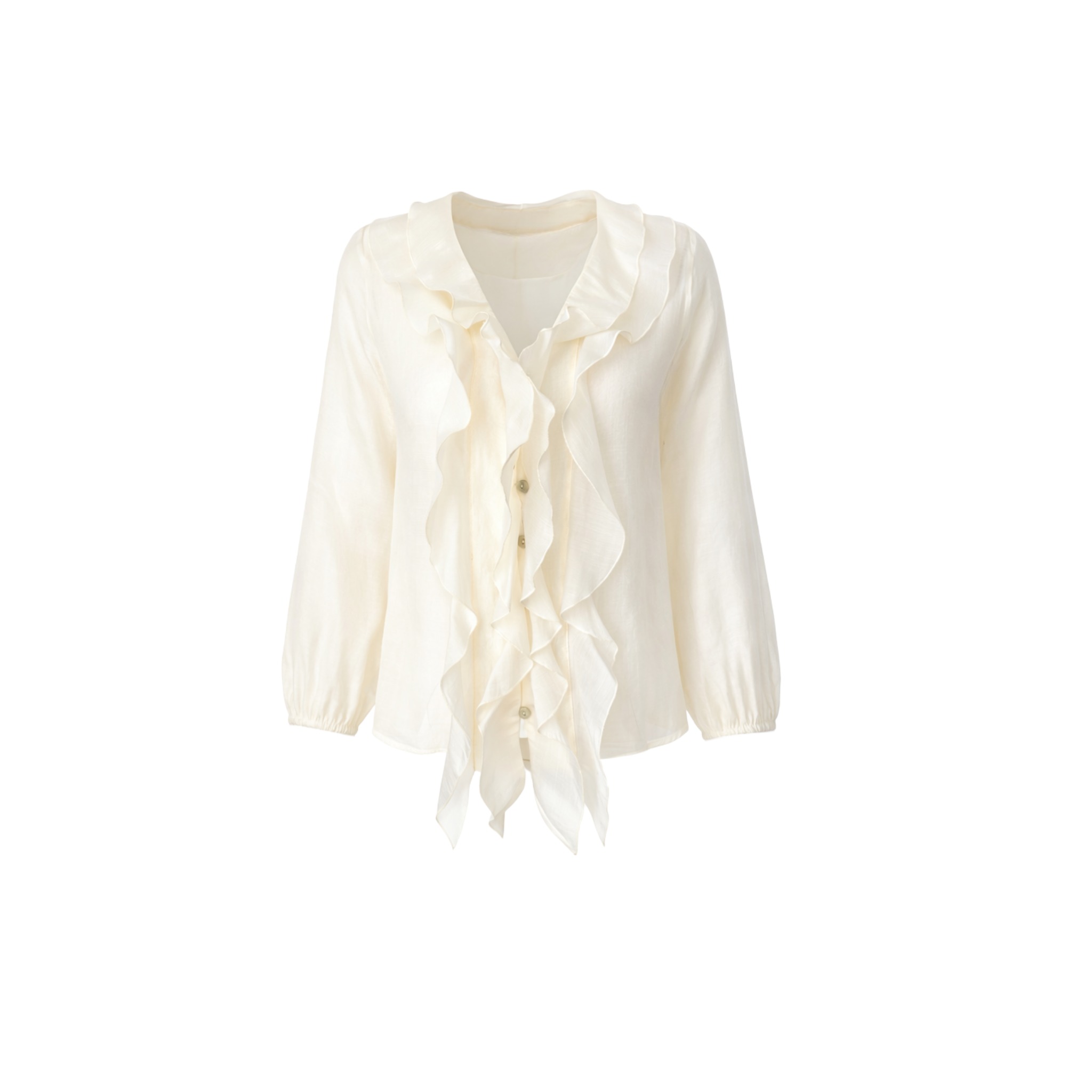 TENCEL FABRIC RUFFLED BLOUSE ECRU