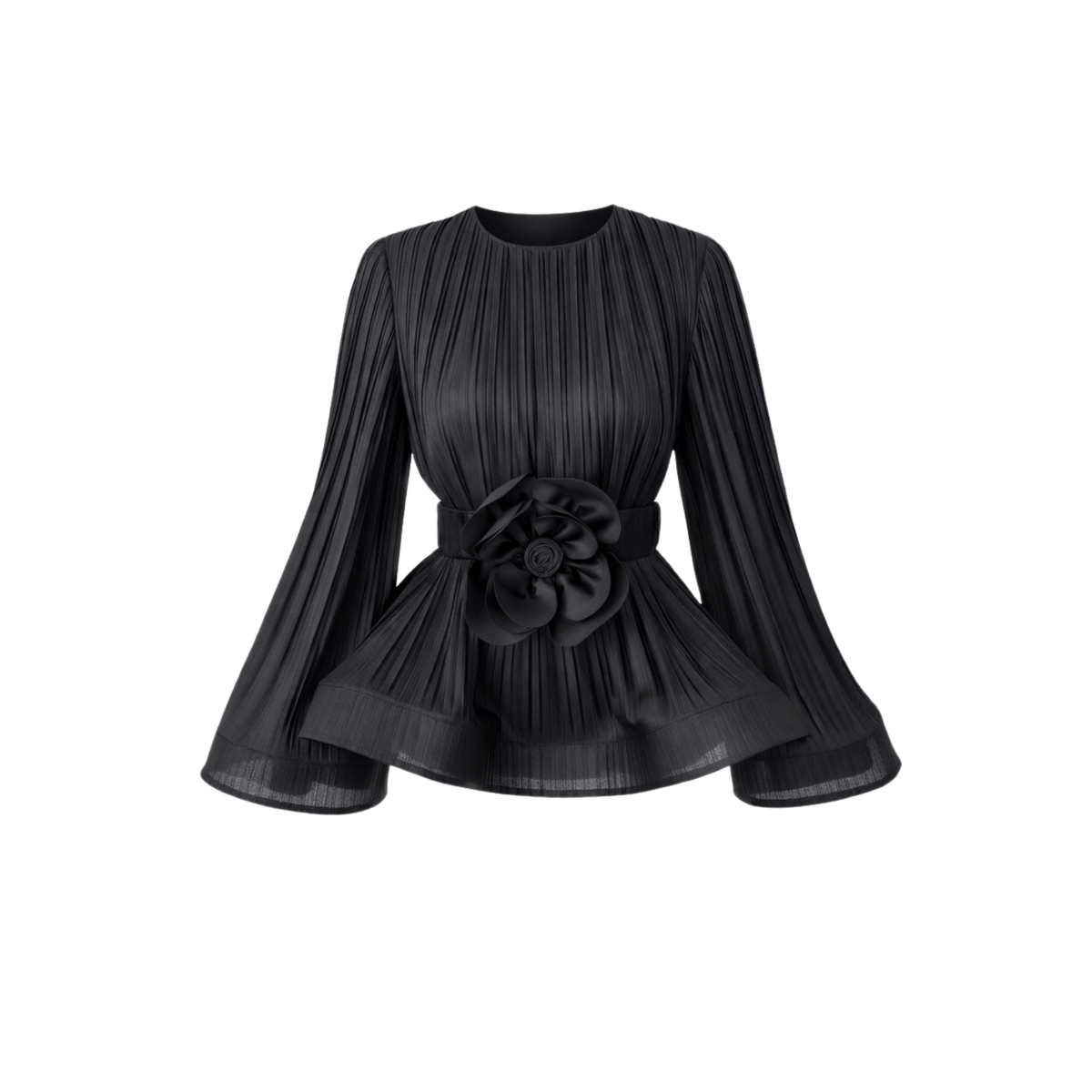 PLEATED RUFFLE DETAIL SET BLACK