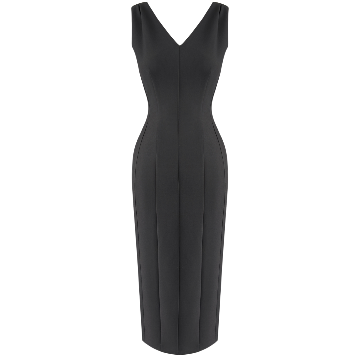 V-NECK MIDI LENGTH PENCIL DRESS BLACK