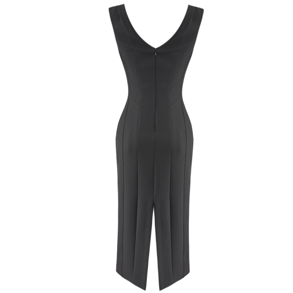 V-NECK MIDI LENGTH PENCIL DRESS BLACK