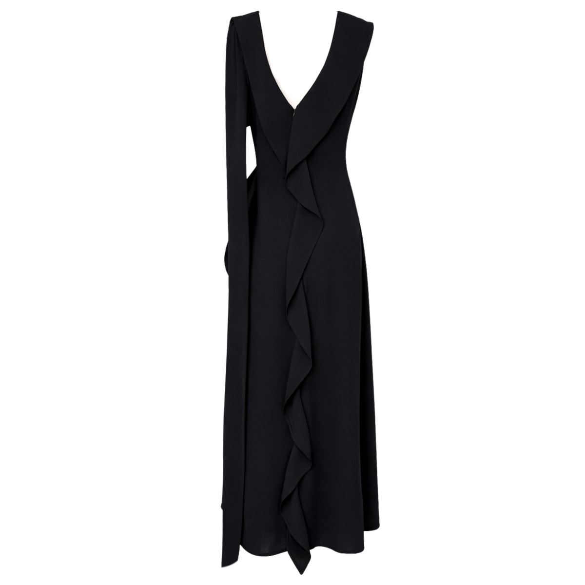 FRONT AND BACK V-NECK RUFFLE DETAIL DRESS BLACK