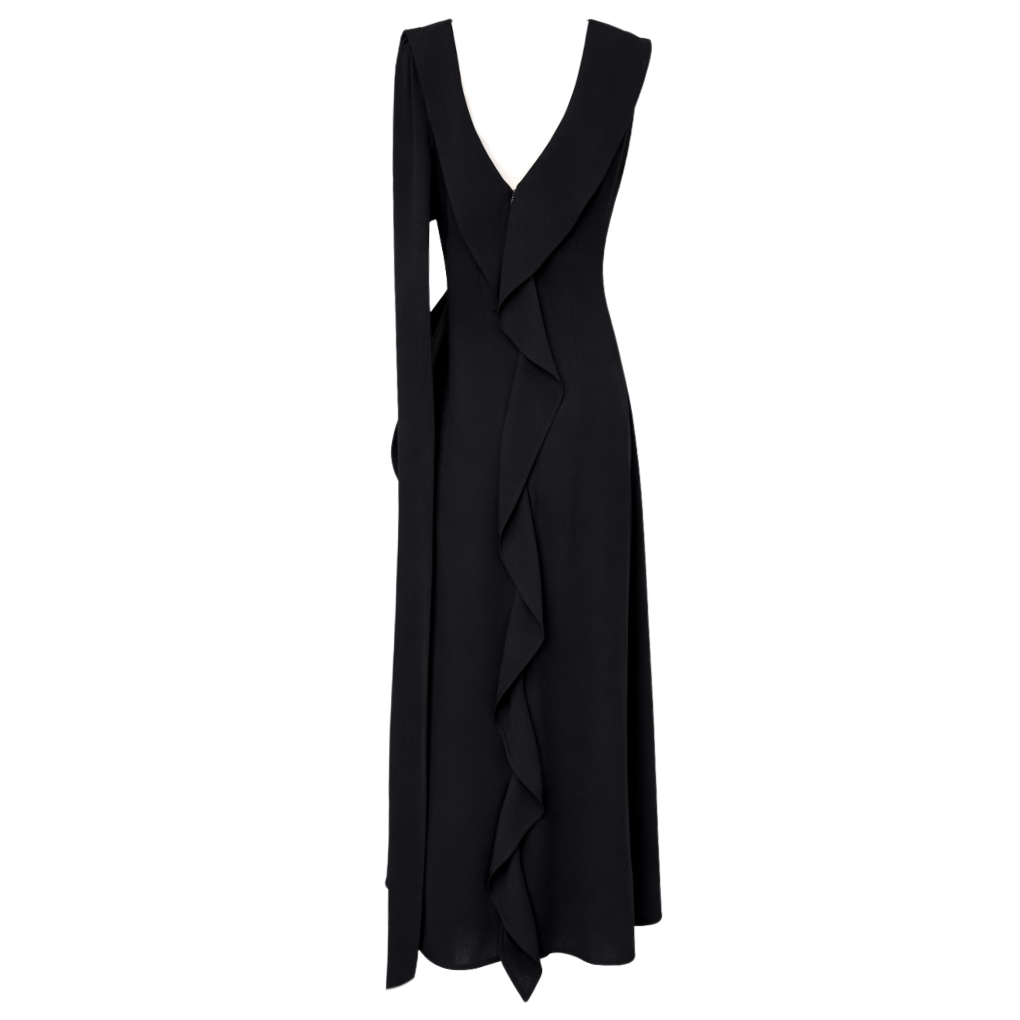 FRONT AND BACK V-NECK RUFFLE DETAIL DRESS BLACK