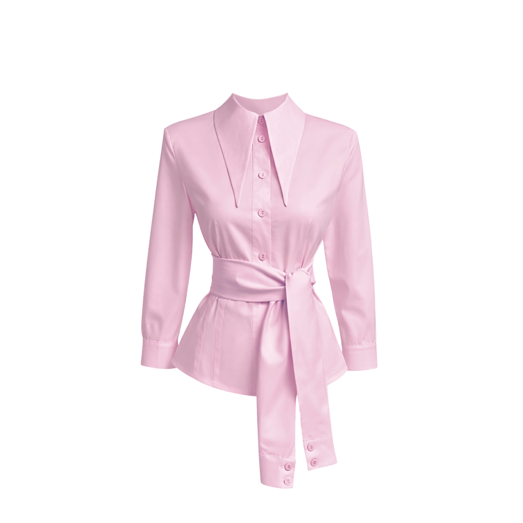 BELİ KUŞAK DETAY TASARIM COTTON GÖMLEK PEMBE