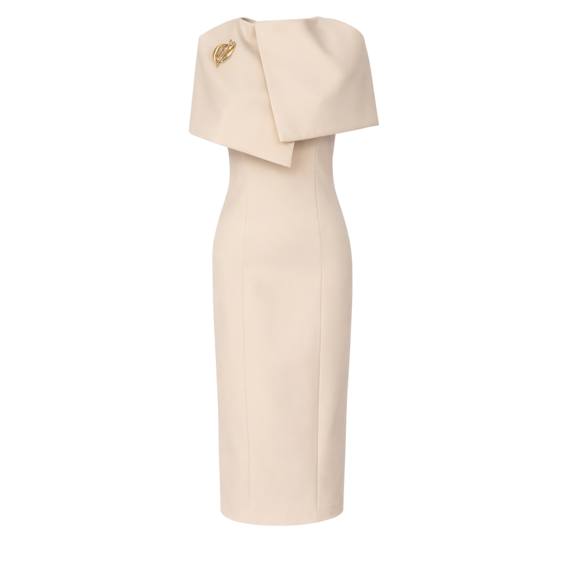 COLLAR DETAIL BROOCH-DETAILED PENCIL DRESS STONE