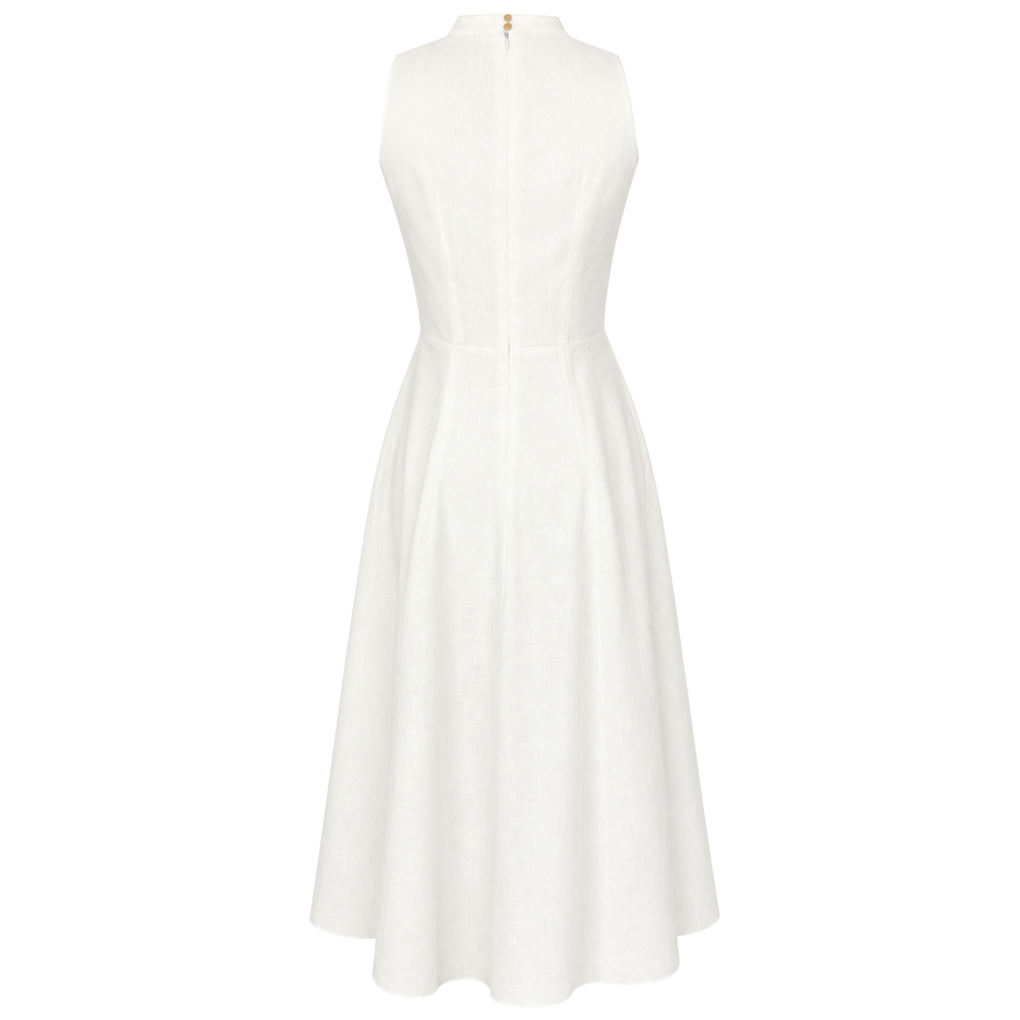 COLLAR DETAIL A-LINE STYLE LINEN DRESS WHITE