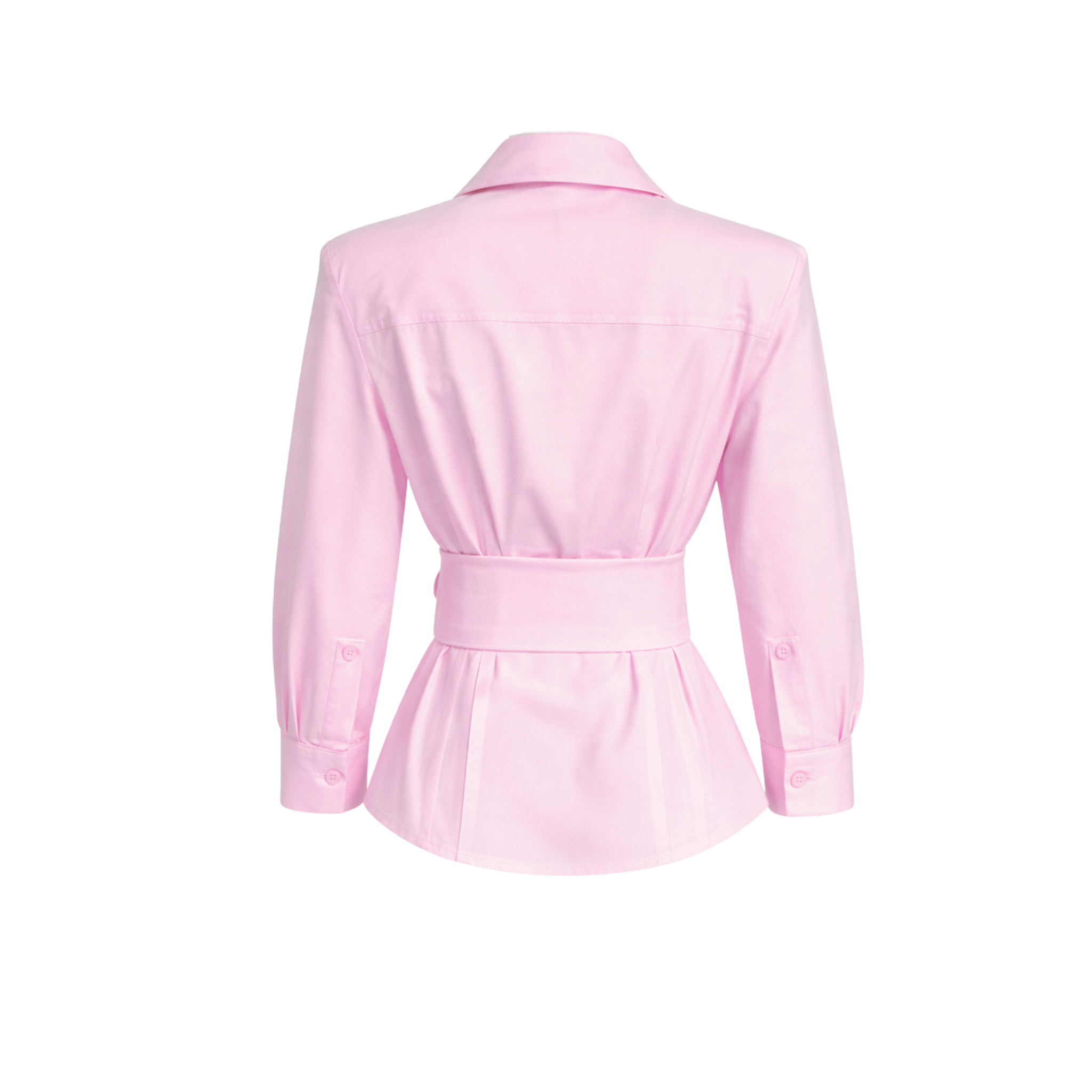 BELİ KUŞAK DETAY TASARIM COTTON GÖMLEK PEMBE