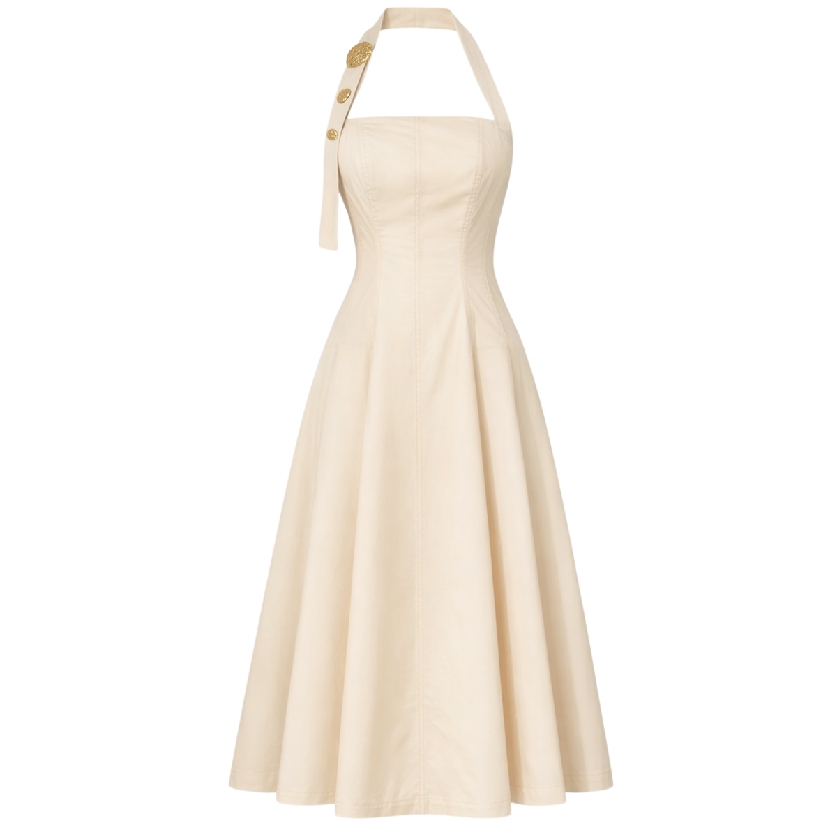 EMBELLISHED A-LINE COLLAR STYLE COTTON DRESS STONE
