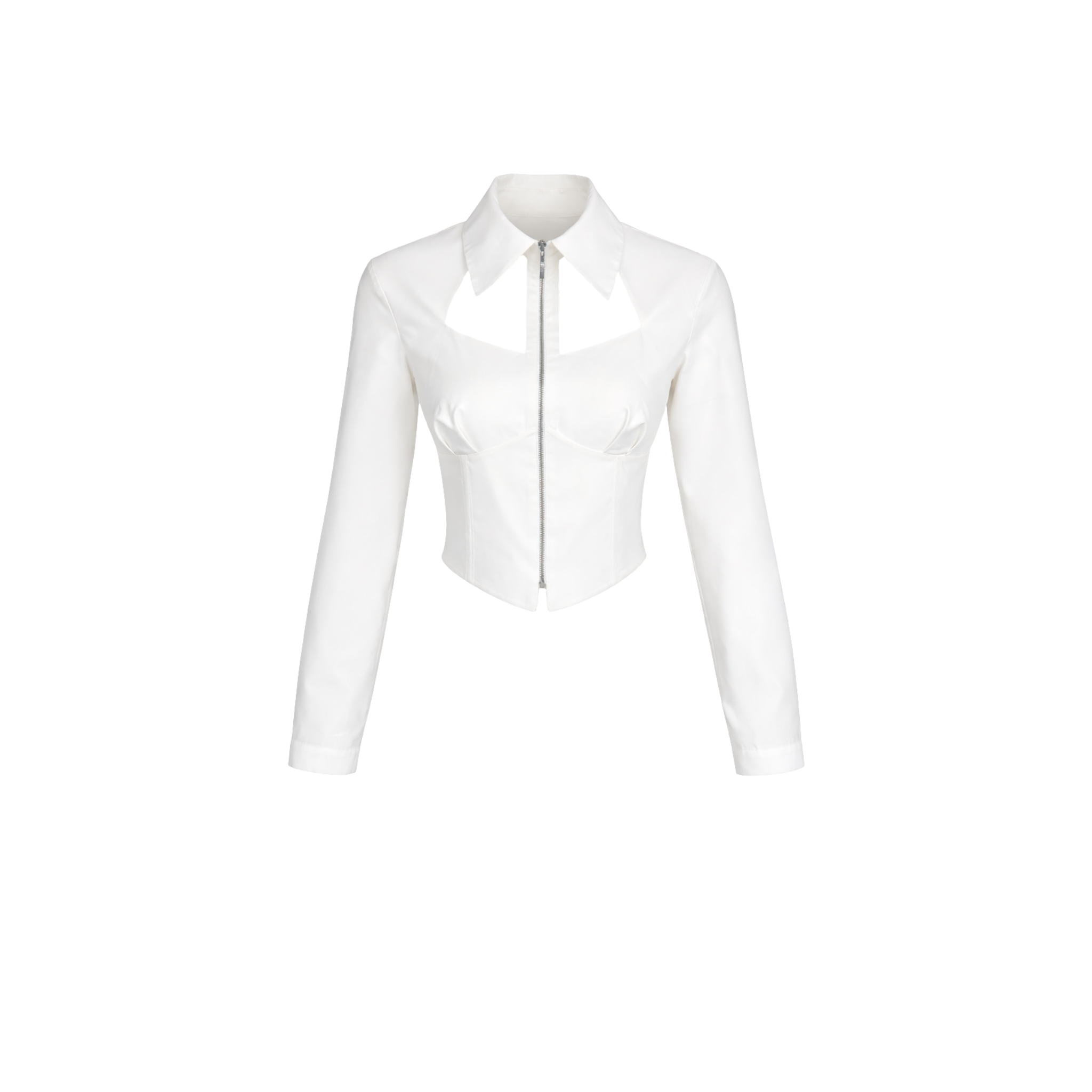 FITTED AT THE WAIST CUT-OUT DESIGN COLLAR SHIRT WHITE