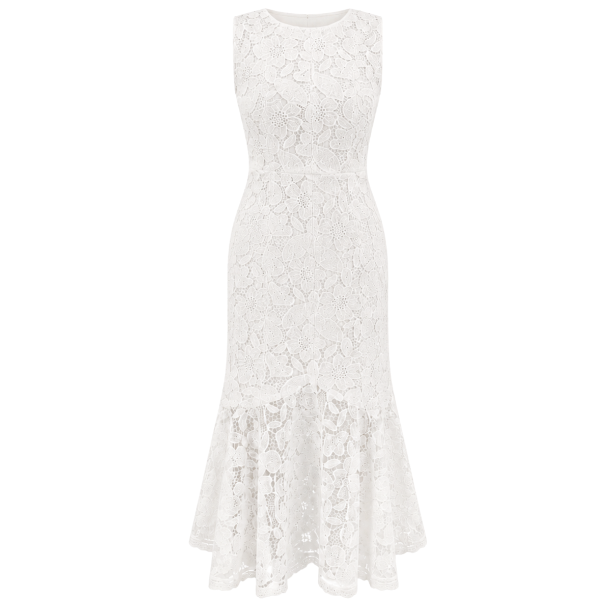 RUFFLED GUIPURE SKIRT DRESS WHITE
