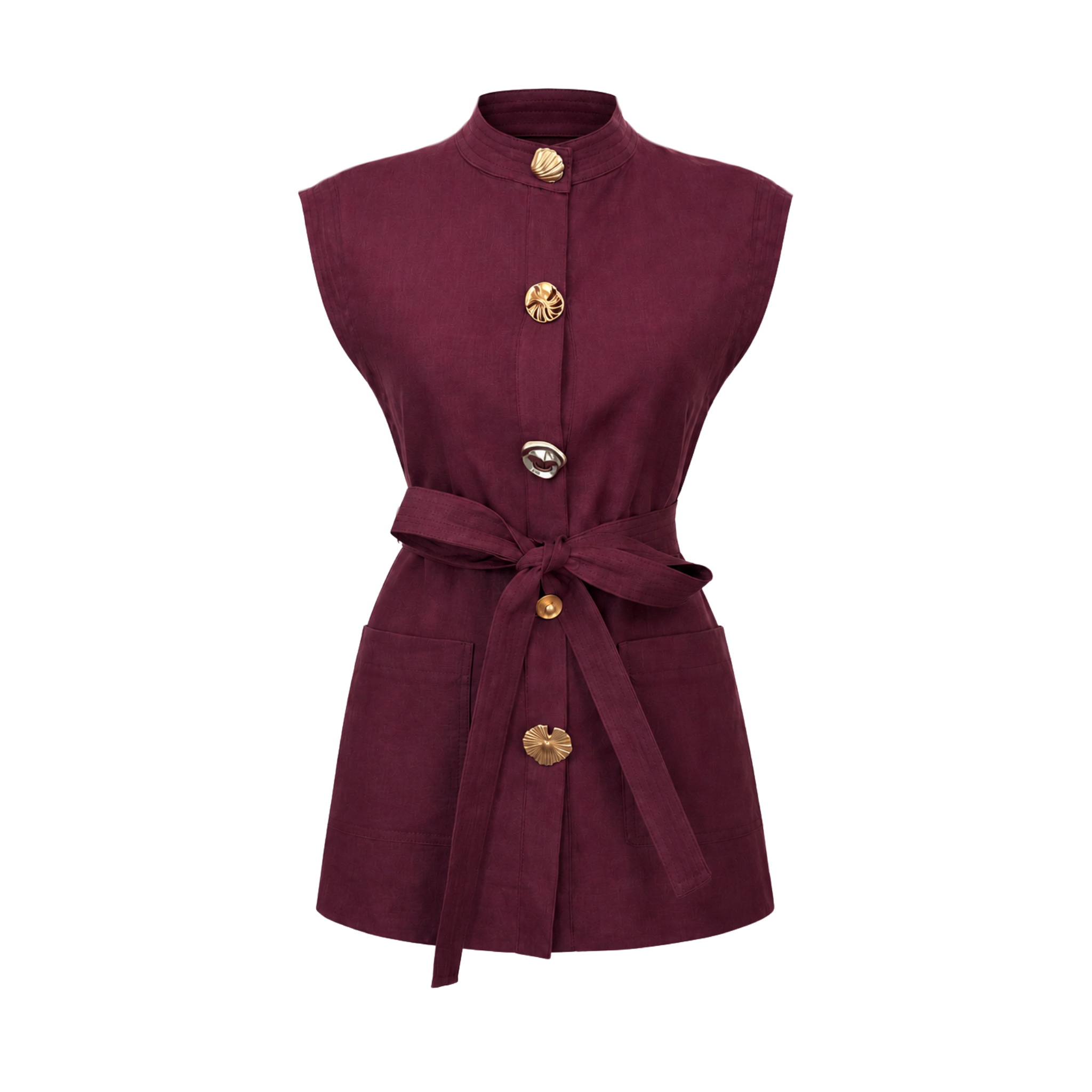 BUTTON DETAIL 100% LINEN SET BURGUNDY