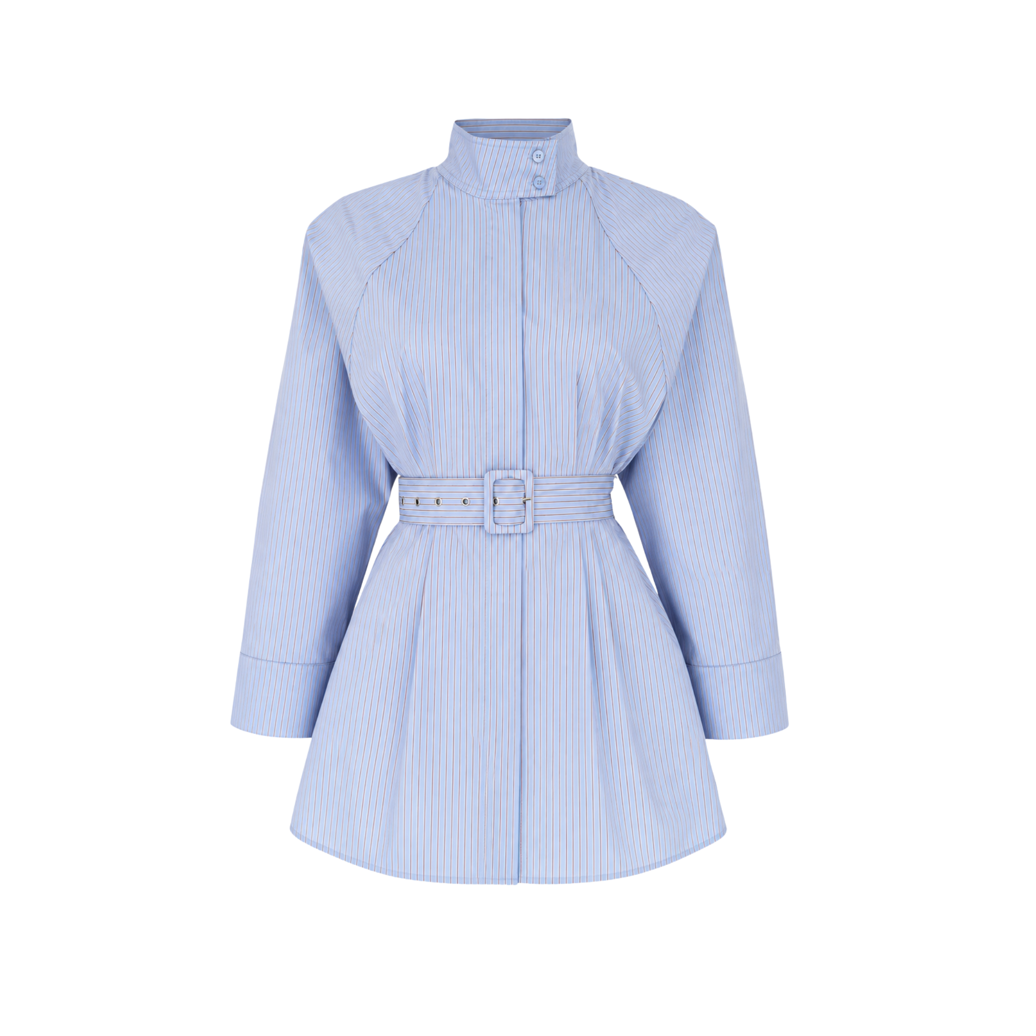 BELTED STRIPE WAIST DETAIL COTTON SHIRT BLUE