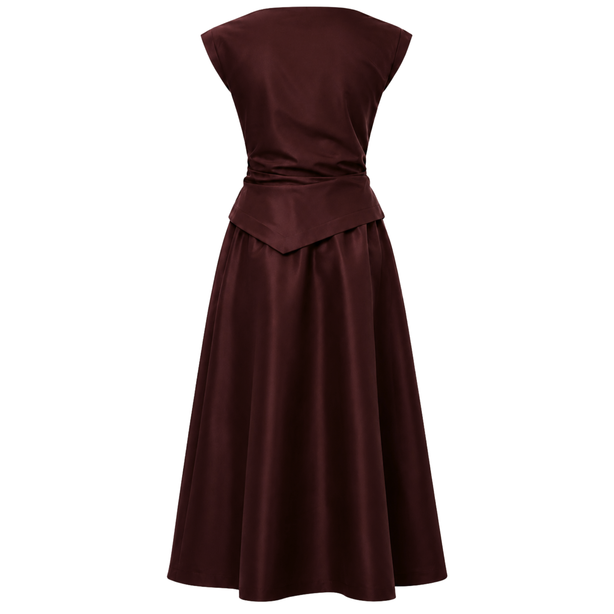 WAIST DETAIL DRAPED TAFFETA DRESS BURGUNDY