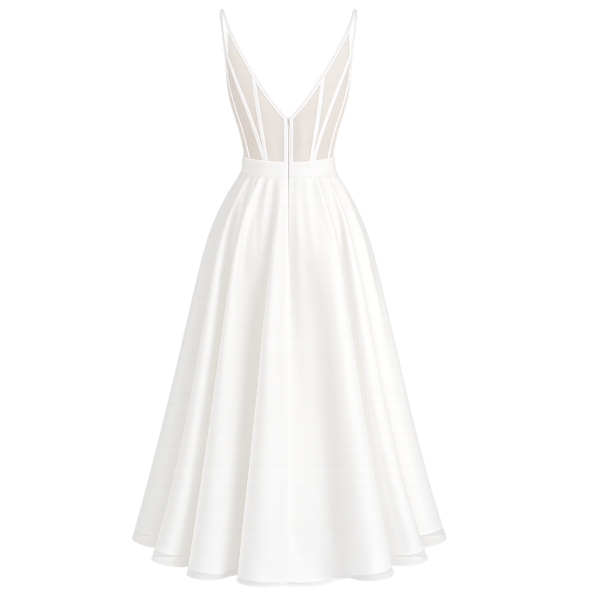 DEEP V-NECK FINE STRAPPY EVENING DRESS WHITE