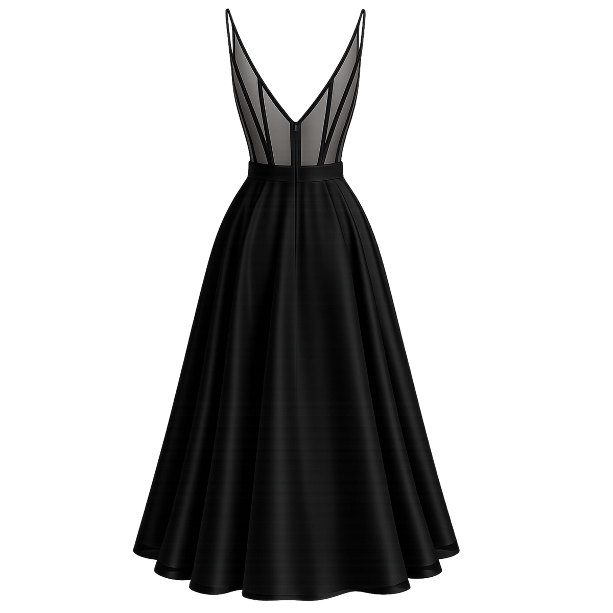 DEEP V-NECK FINE STRAPPY EVENING DRESS BLACK