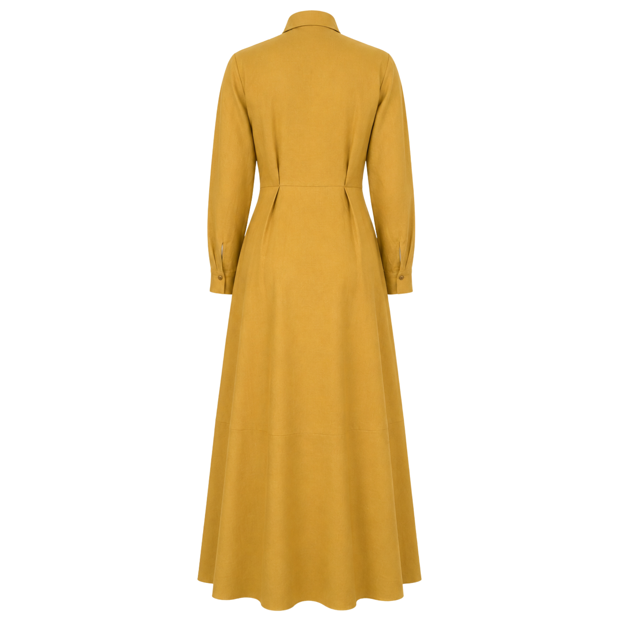 SLIT DETAIL MAXI LENGTH 100% LINEN DRESS MUSTARD
