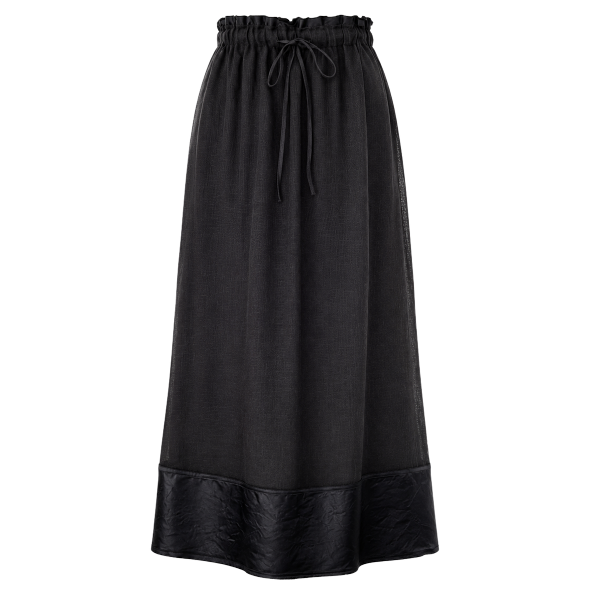 100% LINEN FABRIC MIX BLOUSE AND SKIRT SET BLACK