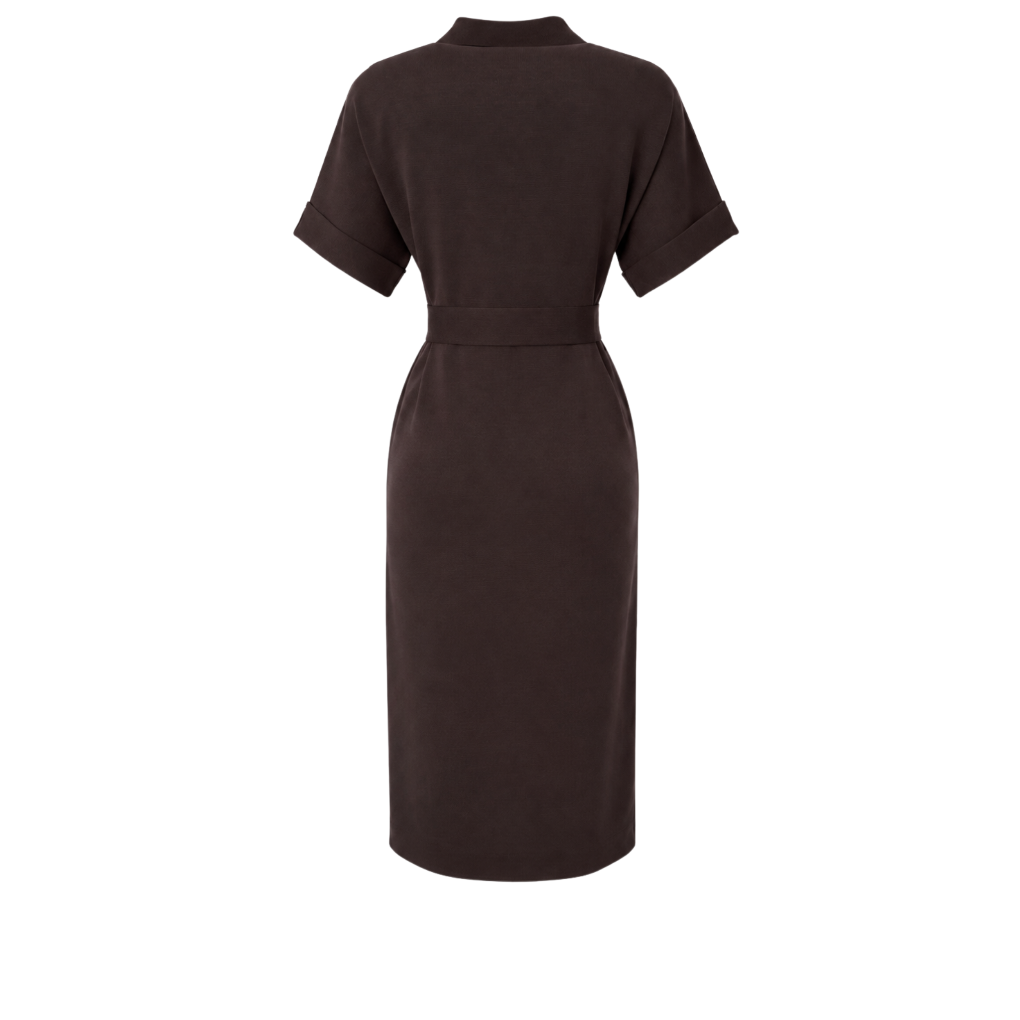 ZIPPED POLO COLLAR MERCERISED KNIT DRESS BROWN