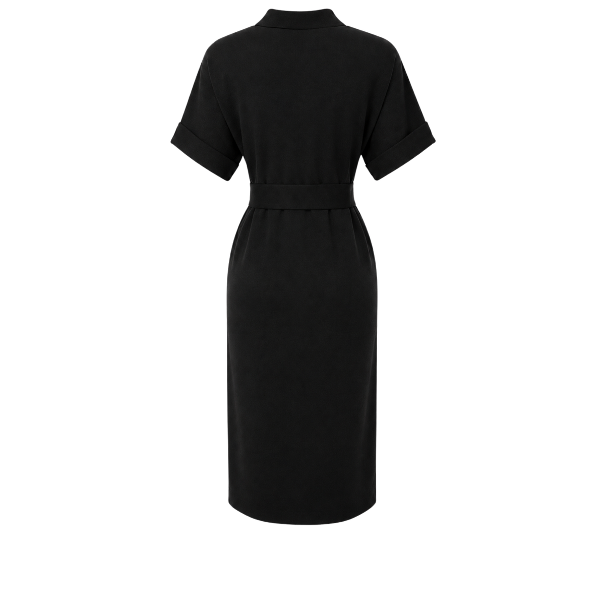 ZIPPED POLO COLLAR MERCERISED KNIT DRESS BLACK