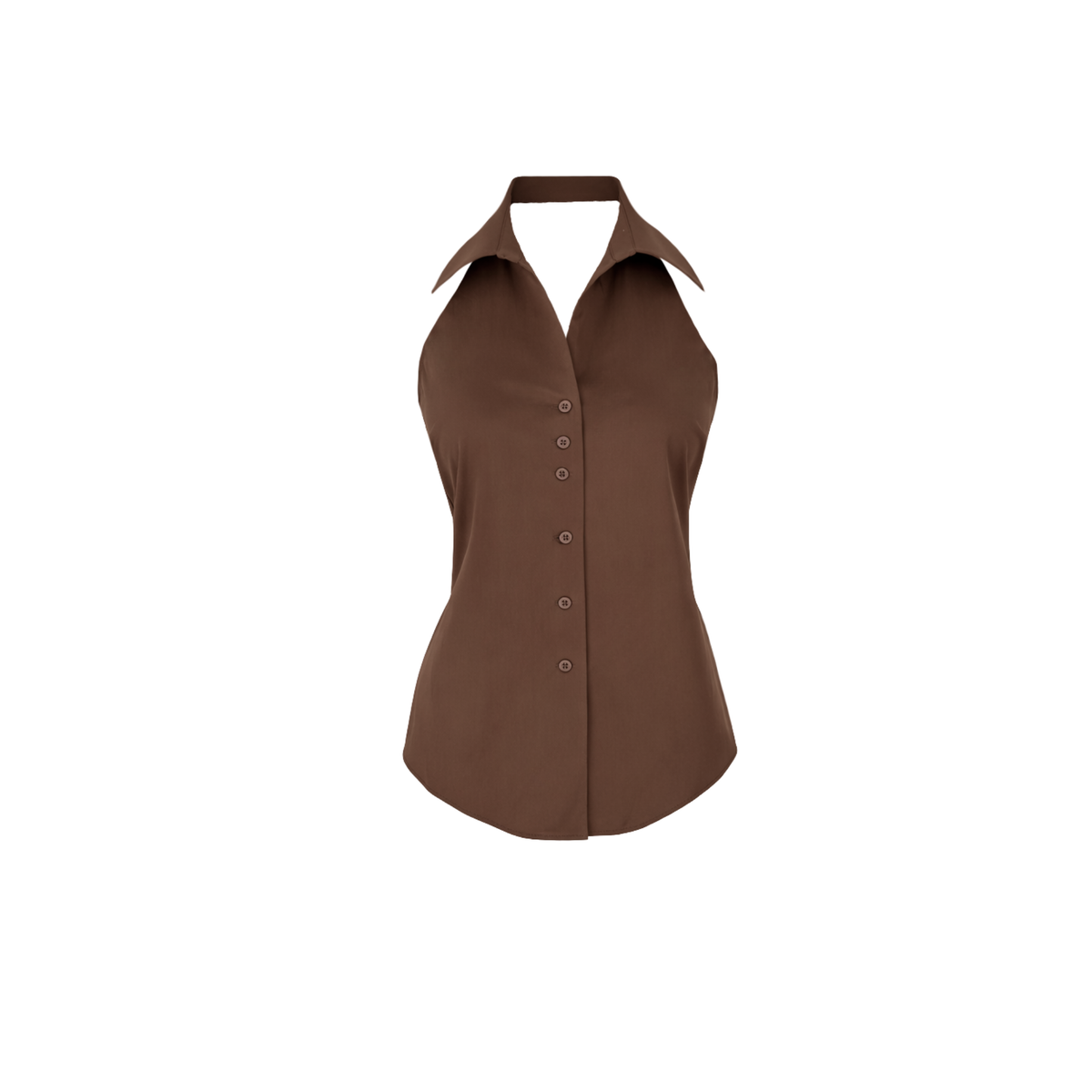 NADIA BACK LOW-CUT COTTON SHIRT BROWN