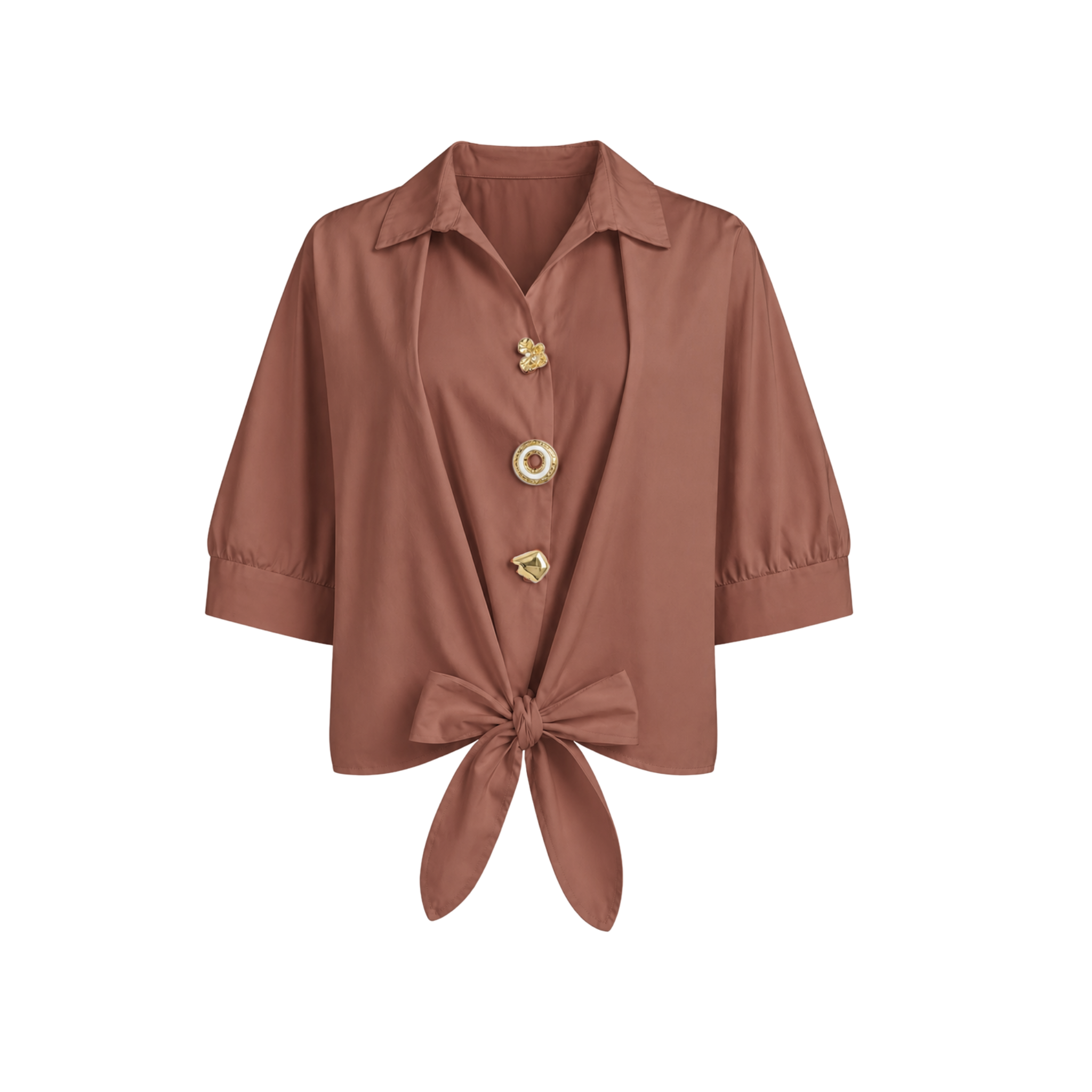 BUTTON DETAIL FRONT TIE-FASTENING OVERSIZED SHIRT BRICK