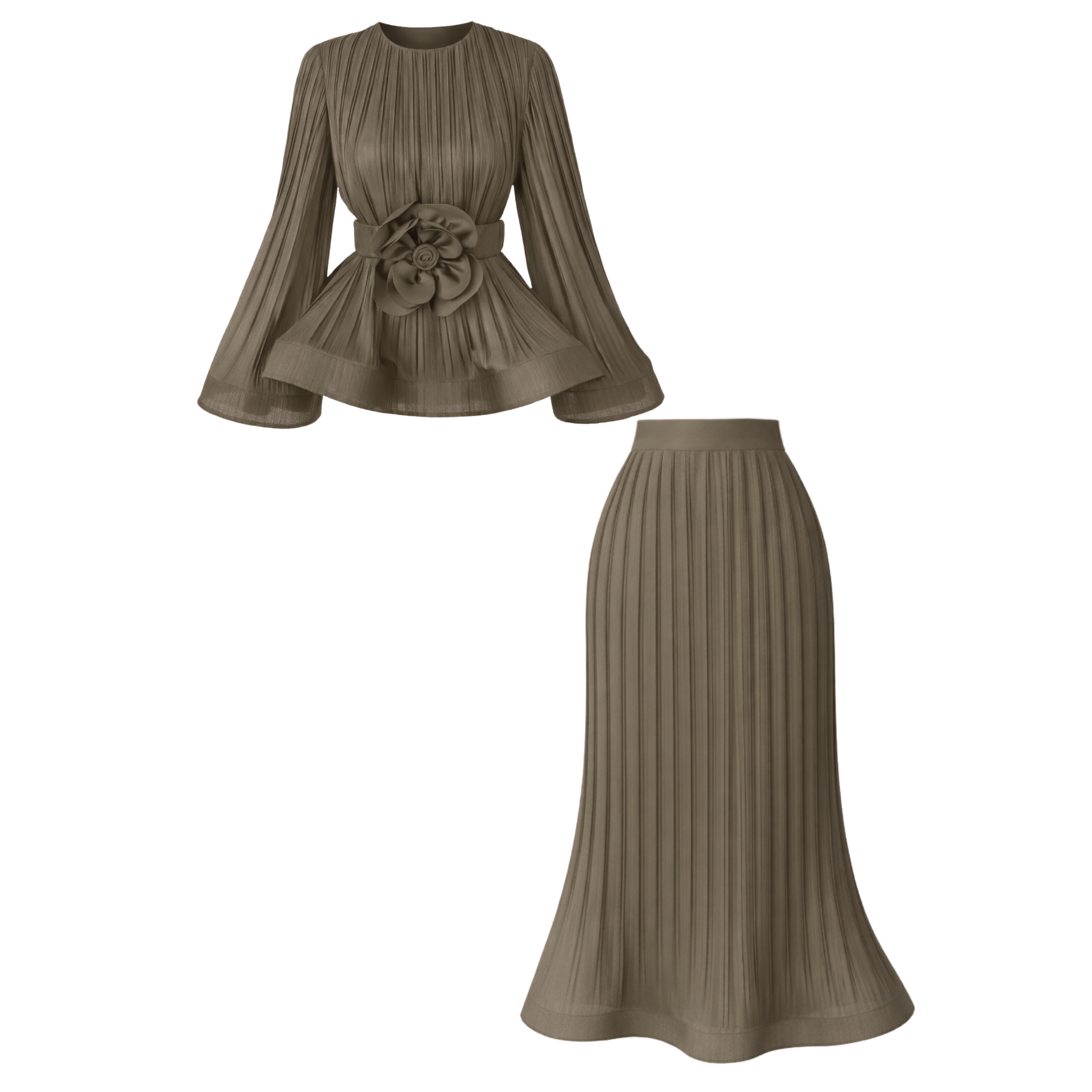 PLEATED RUFFLE DETAIL SET MINK