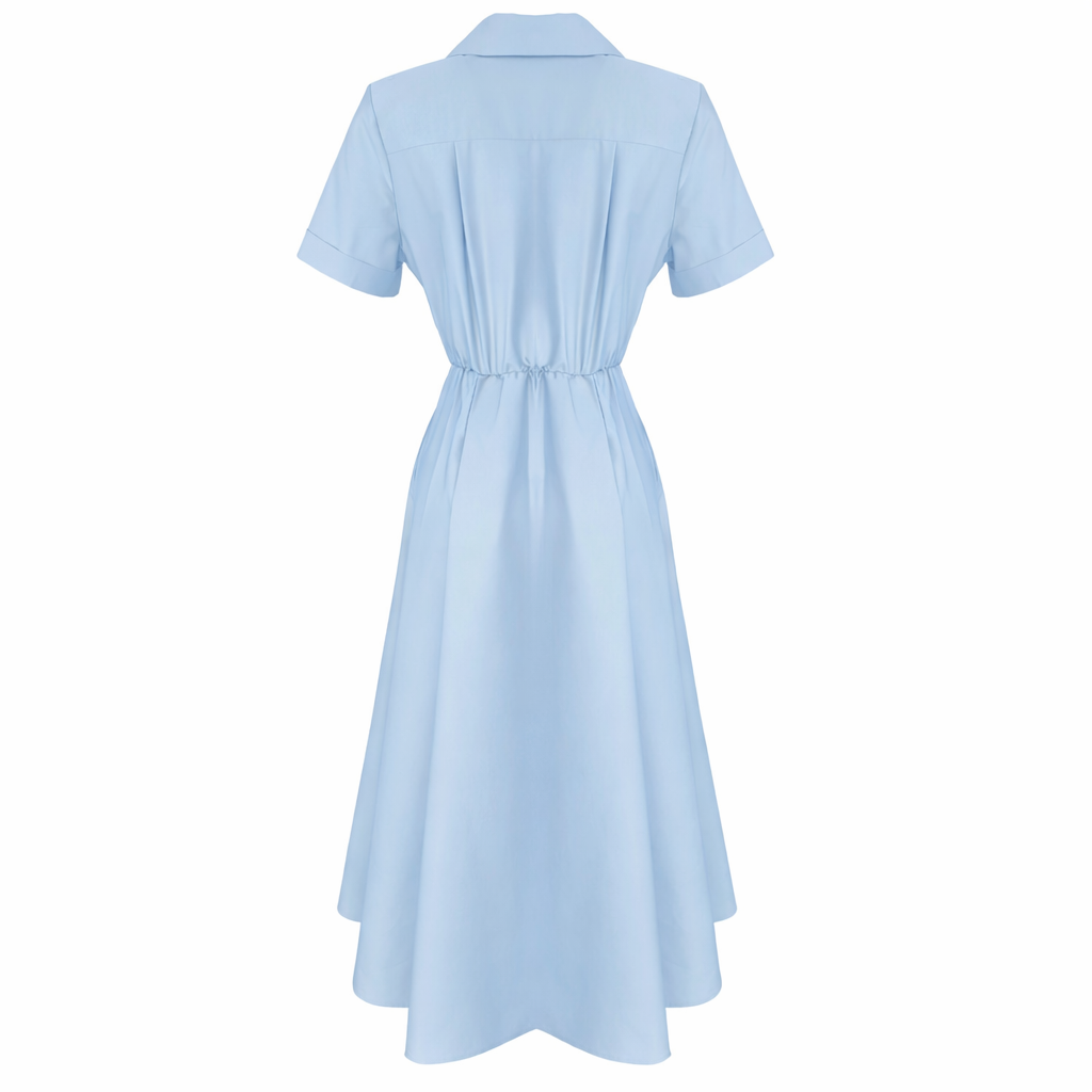 ZIP DETAIL SHORT SLEEVE PLEATED DRESS BLUE