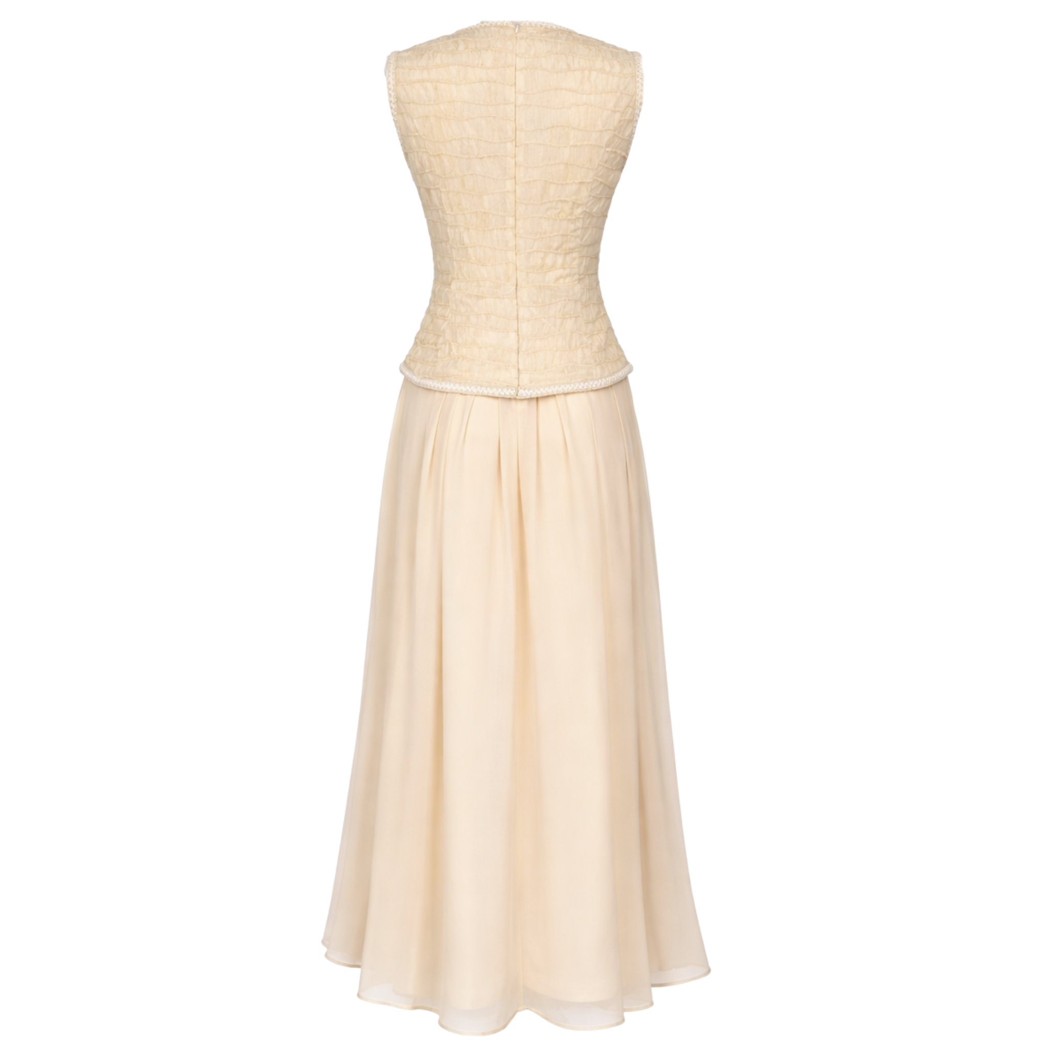 3D FLORAL APPLIQUÉ DOUBLE PIECE LOOK DRESS CREAM