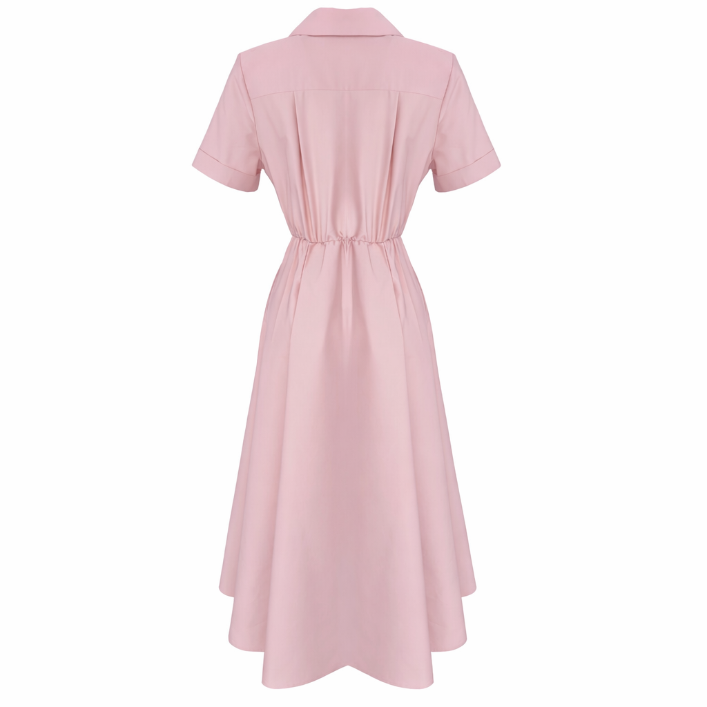 FERMUAR DETAY KISA KOL PİLELİ ELBİSE PEMBE