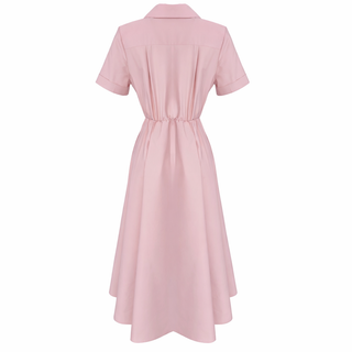 FERMUAR DETAY KISA KOL PİLELİ ELBİSE PEMBE