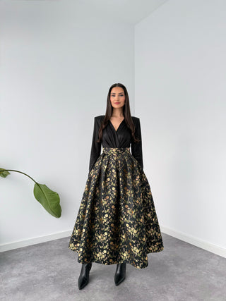 PLEATED DETAIL JAPANESE PATTERN JACQUARD SKIRT