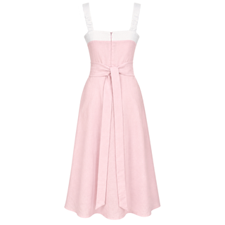 ASKILI KLOŞ MODEL KETEN ELBİSE PEMBE