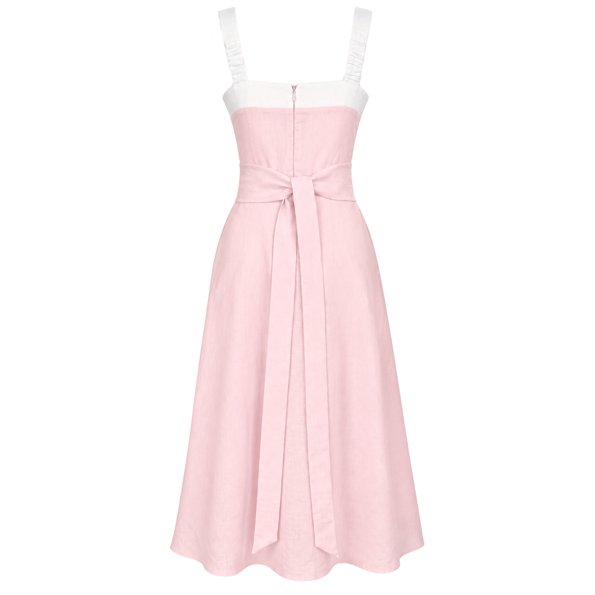 STRAPPY A-LINE STYLE LINEN DRESS PINK