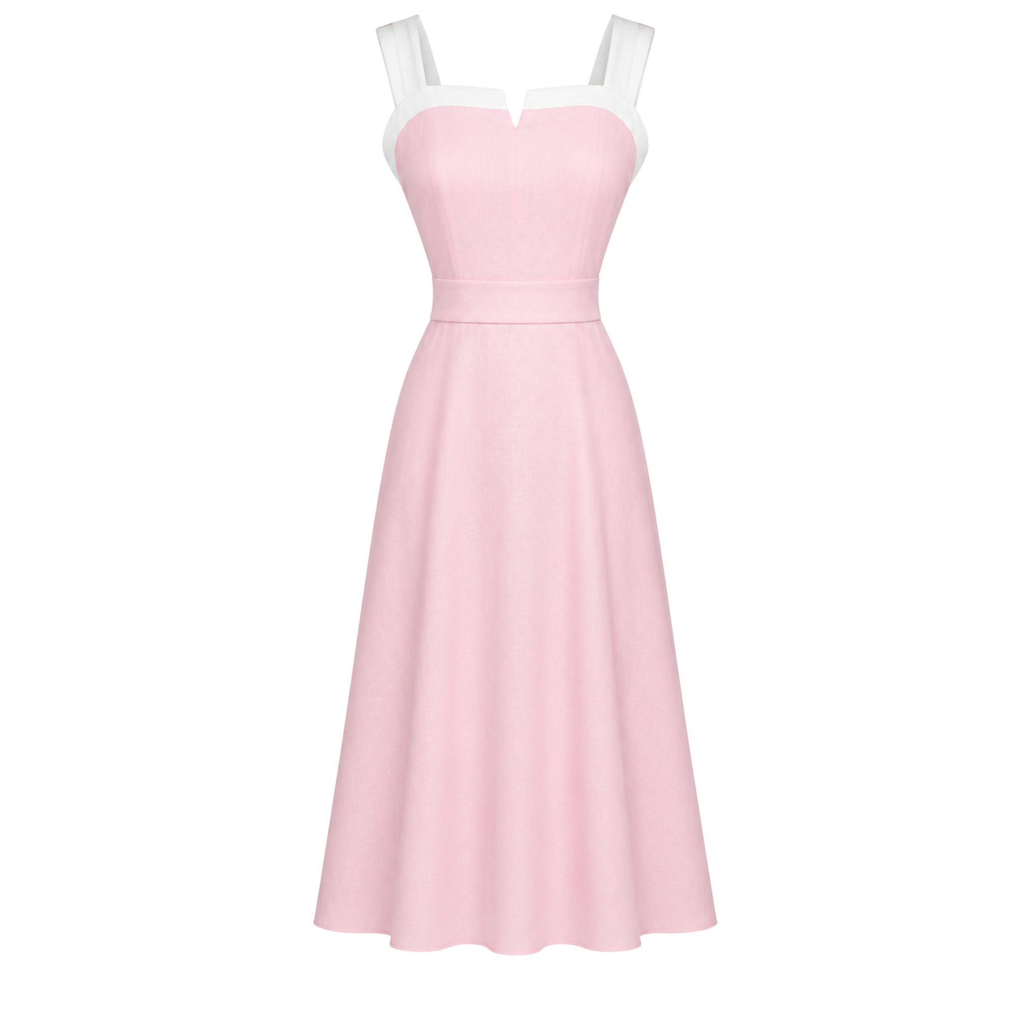 STRAPPY A-LINE STYLE LINEN DRESS PINK