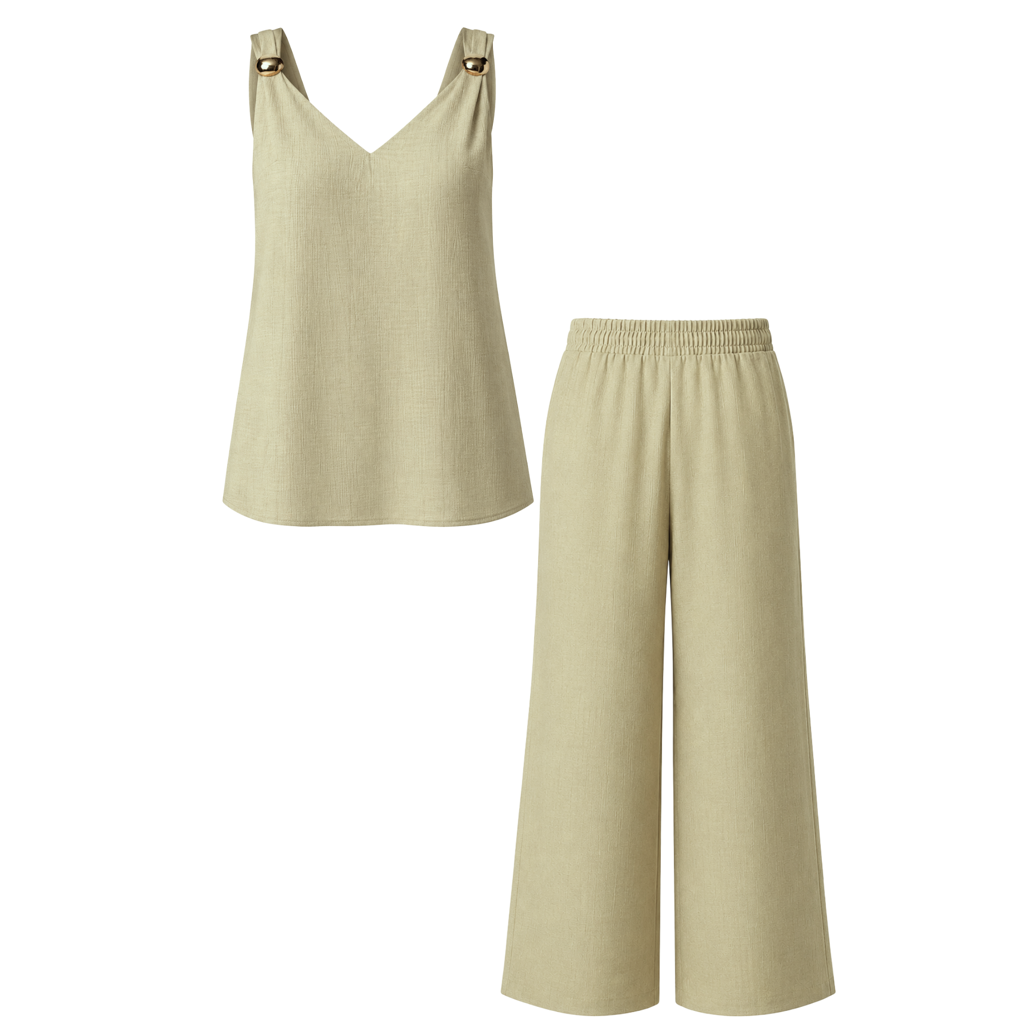 GOLD BUCKLE DETAIL BLOUSE AND TROUSERS SET OLIVE