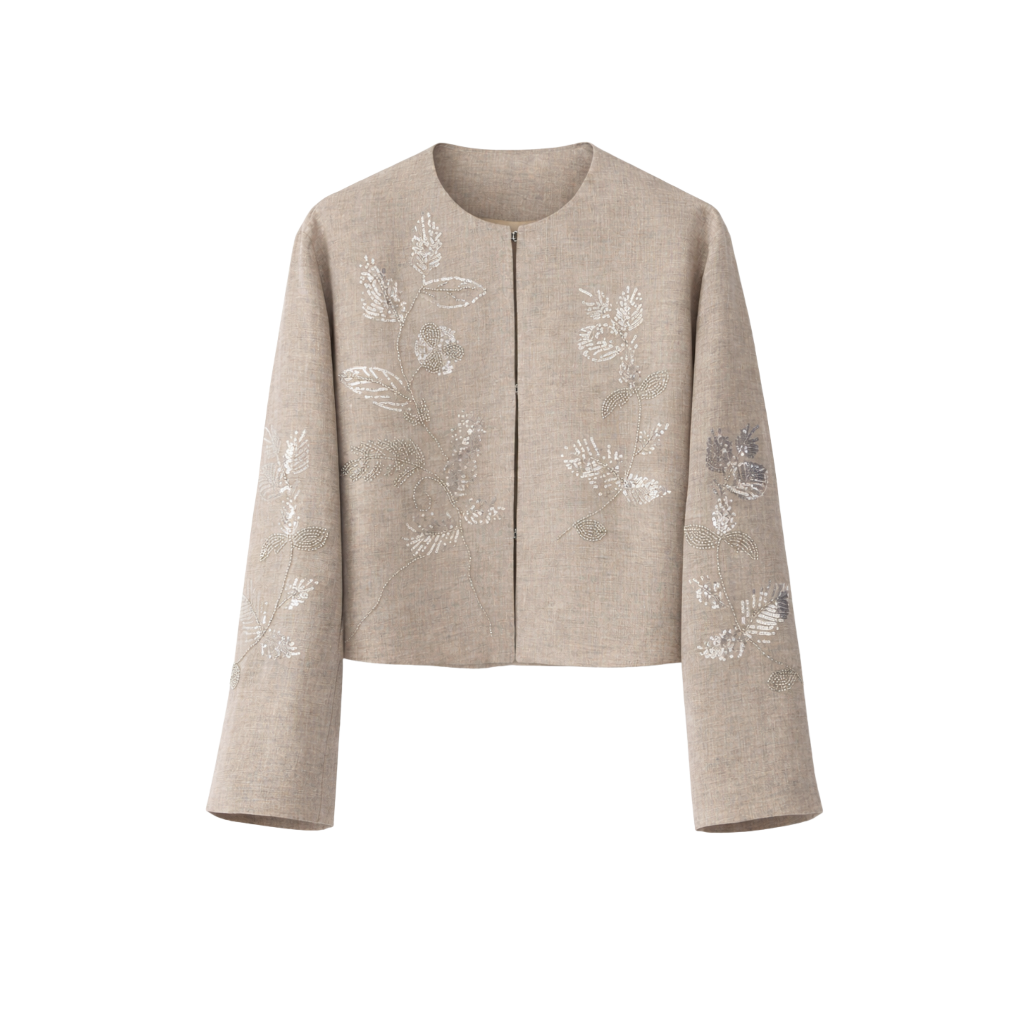 SEQUIN EMBROIDERED 100% LINEN SET BEIGE