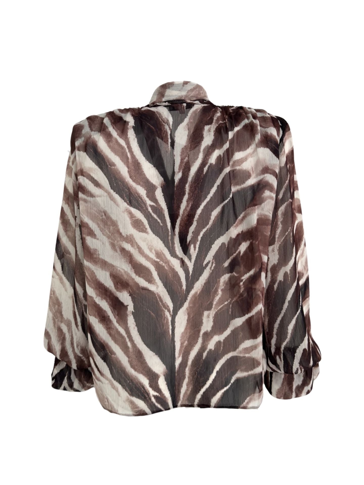AT THE NECK TIE-FASTENING CHIFFON SHEER BLOUSE