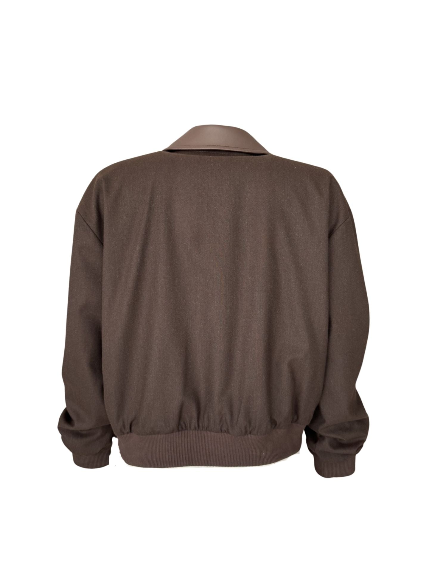 LEATHER-TRIMMED ZIPPED JACKET BROWN
