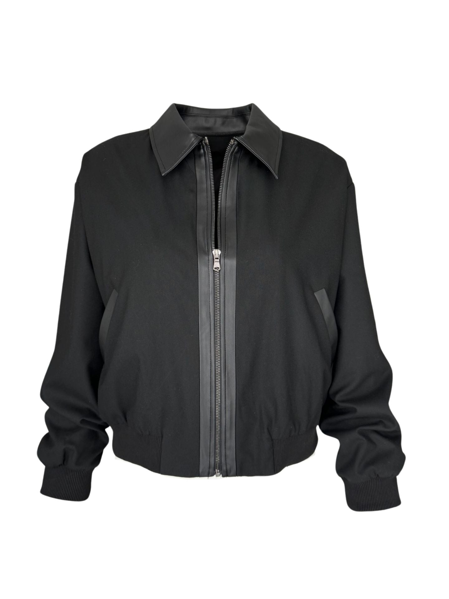 LEATHER-TRIMMED ZIPPED JACKET BLACK