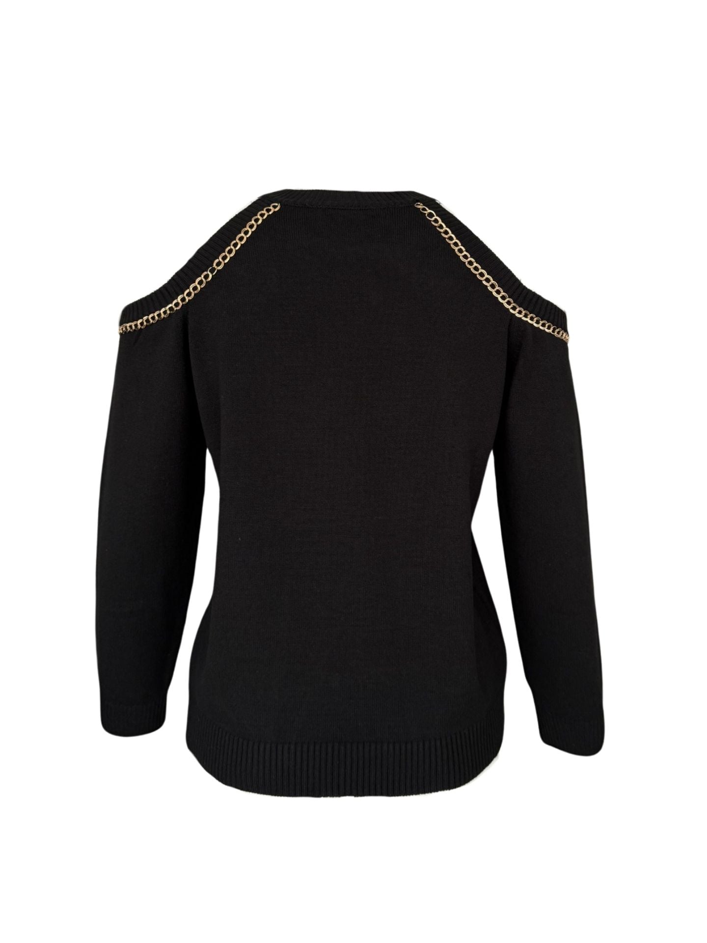 OFF-SHOULDER CHAIN DETAIL KNIT BLACK