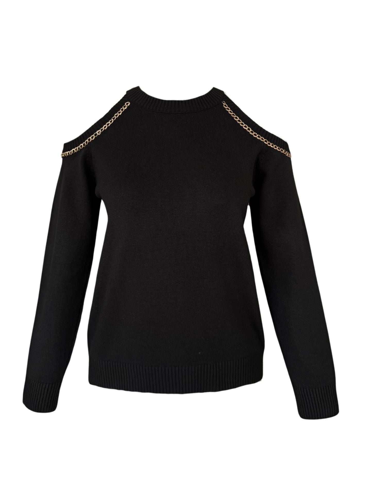 OFF-SHOULDER CHAIN DETAIL KNIT BLACK