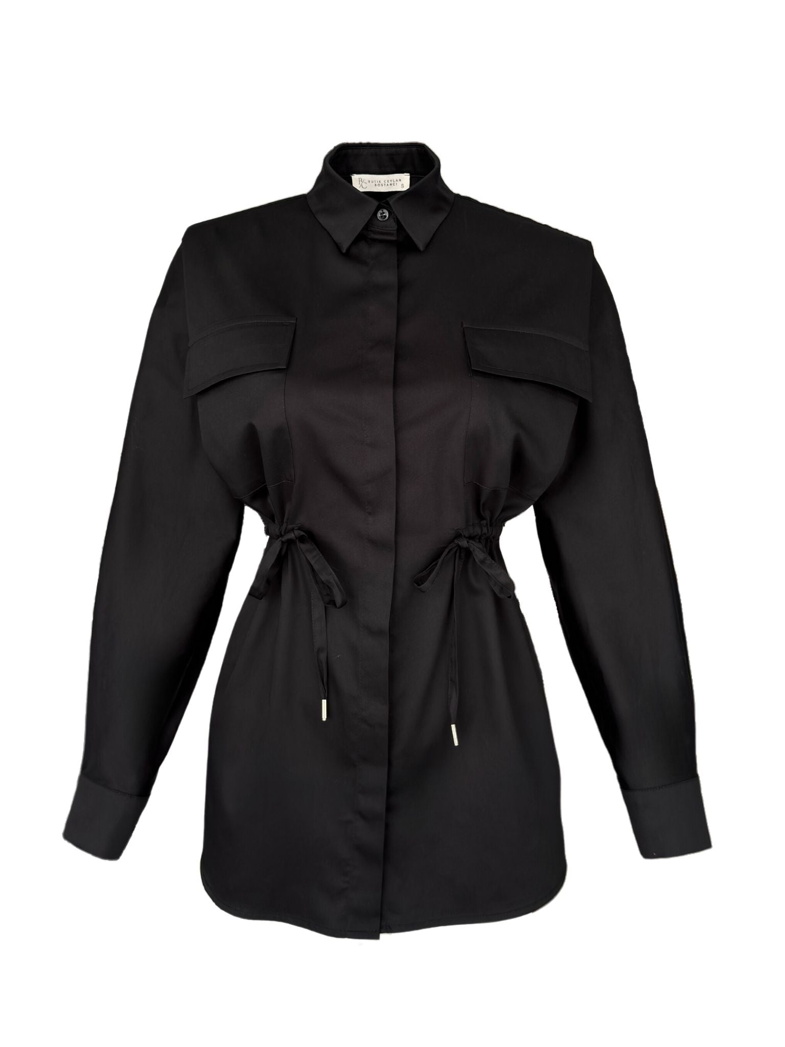 GATHERED POCKET WAIST DETAIL SHIRT BLACK