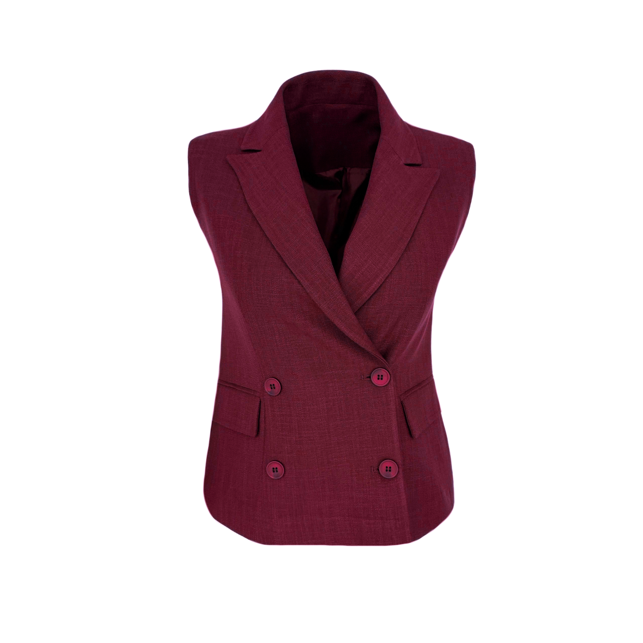 CARMEN DOUBLE BUTTONED VEST BURGUNDY