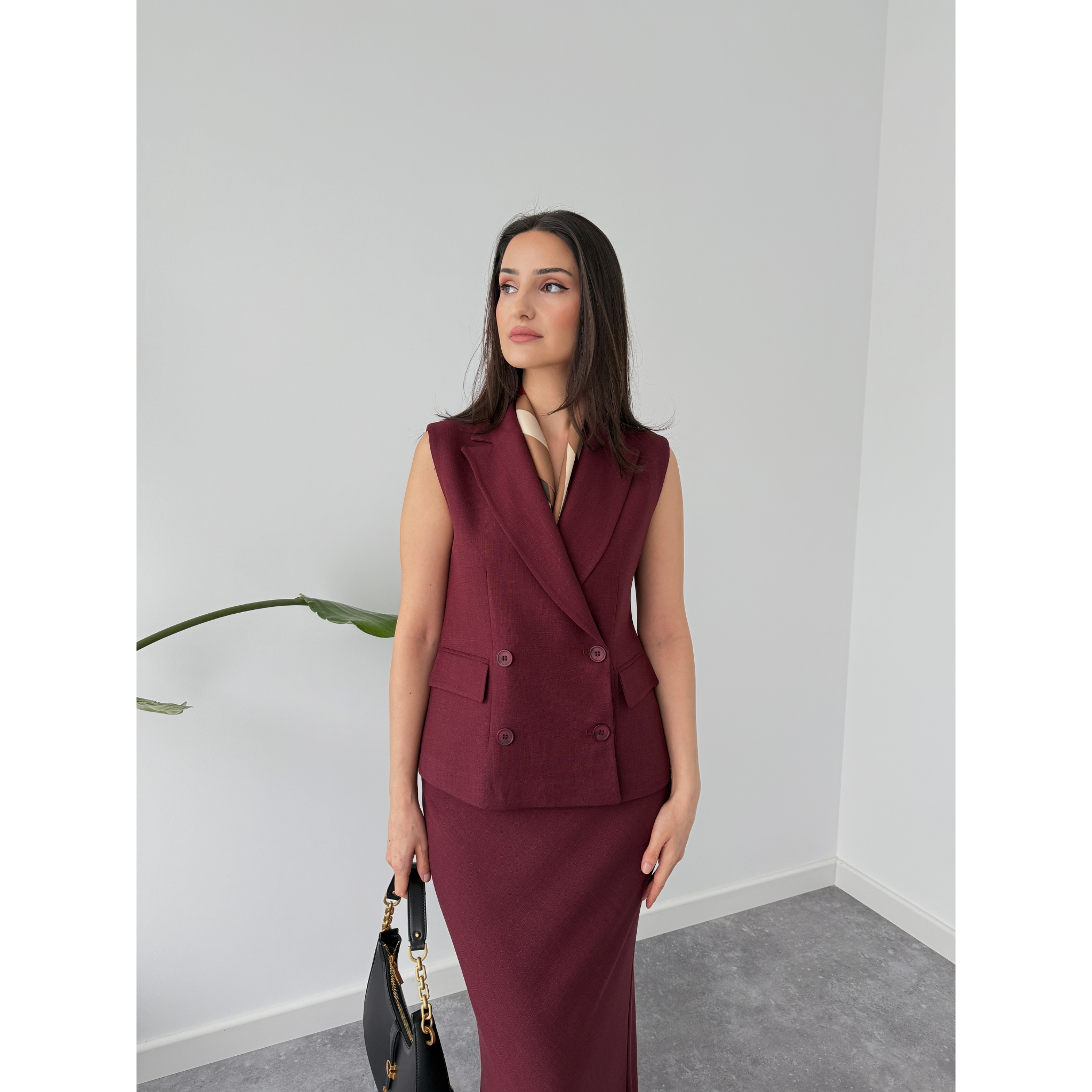 CARMEN DOUBLE BUTTONED VEST BURGUNDY