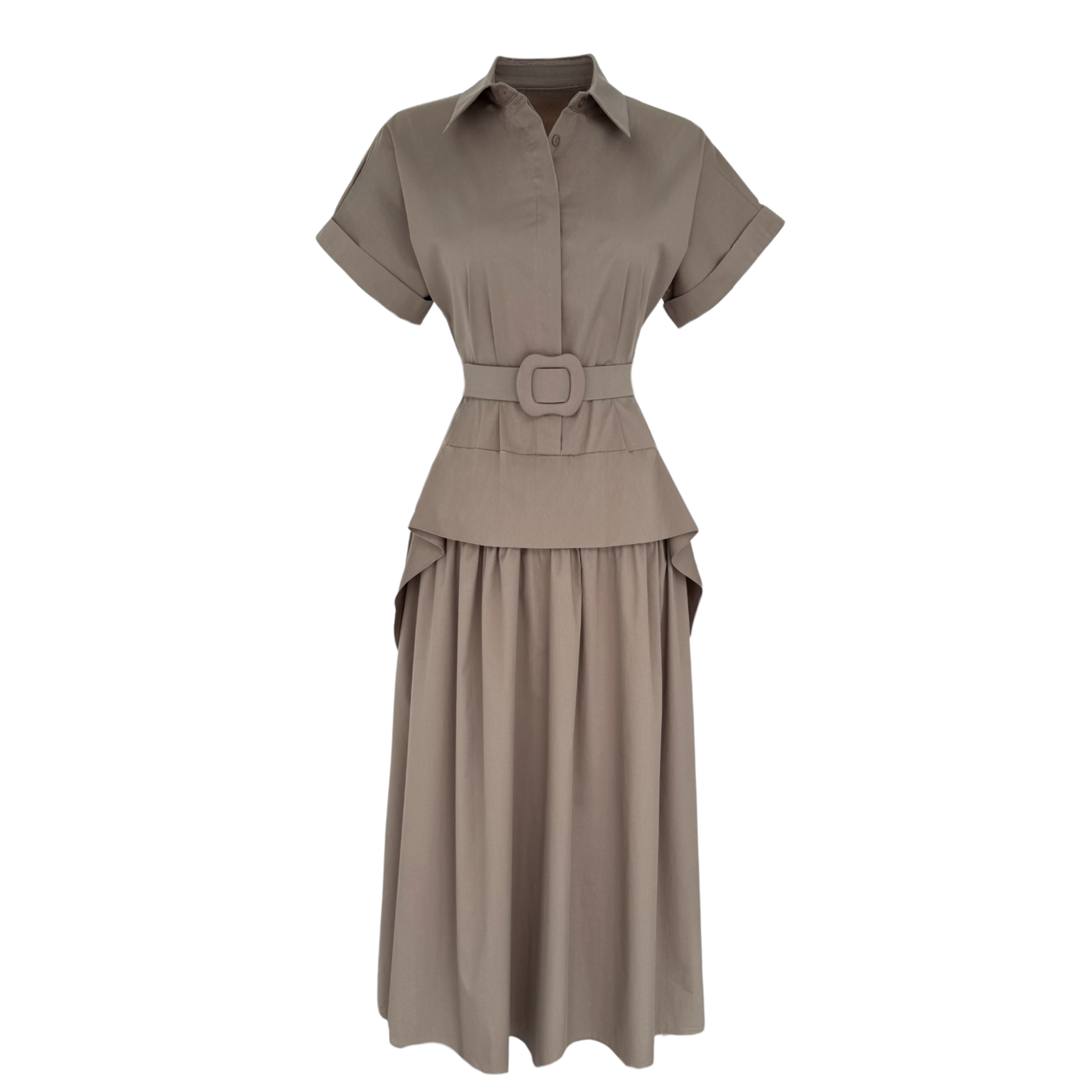 RUFFLED MAXI SKIRT LENGTH DRESS BROWN