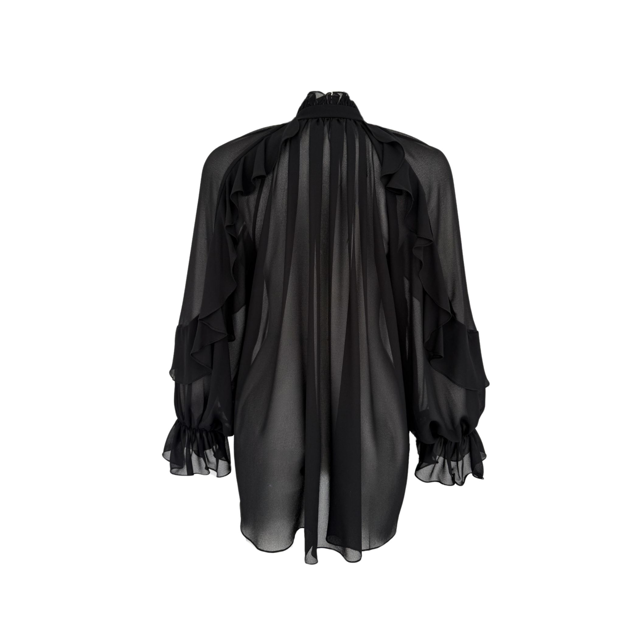 RUFFLED SHEER CHIFFON BLOUSE BLACK