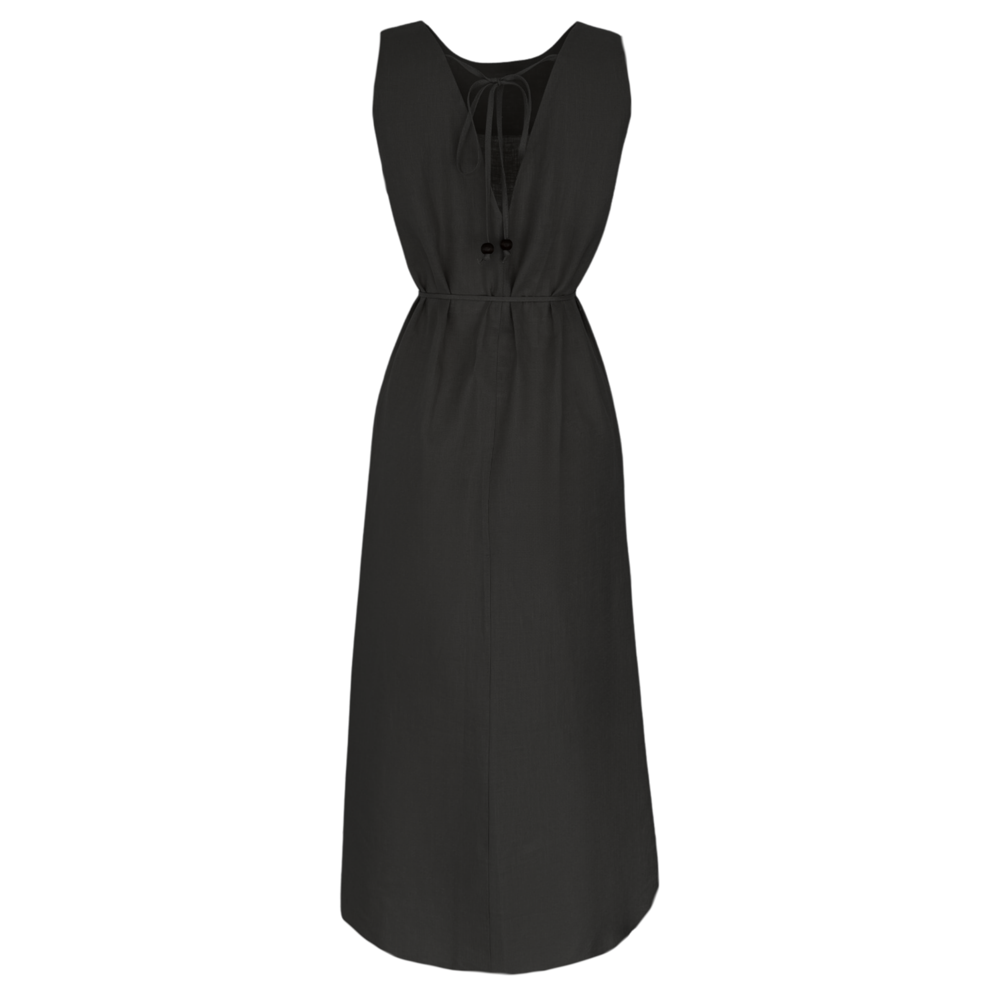 BACK LOW-CUT 100% LINEN DRESS BLACK